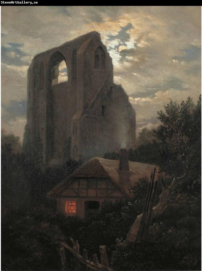 Carl Gustav Carus Ruine Eldena mit Hutte bei Greifswald im Mondschein